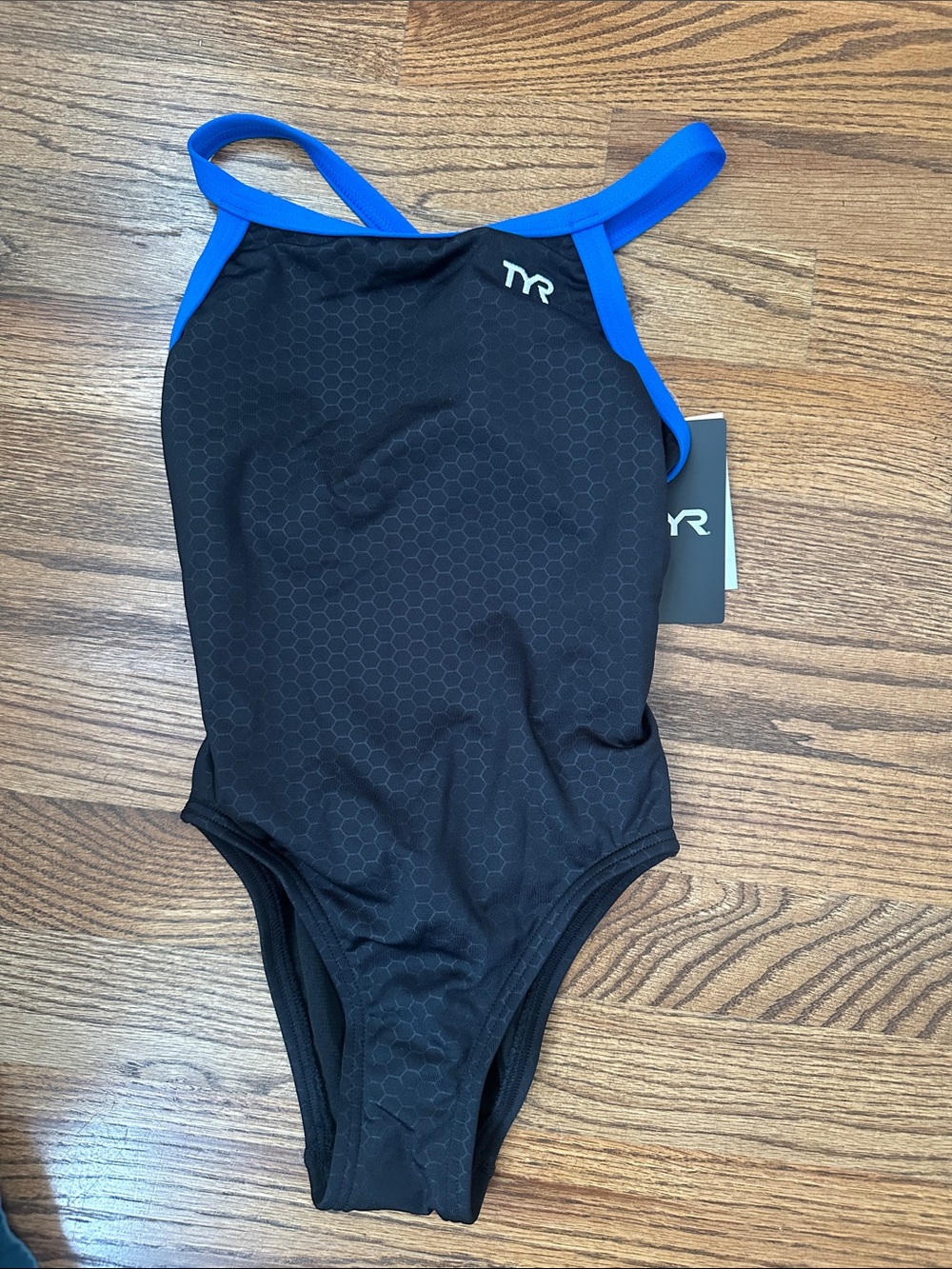 TYR Black Hexa Diamondfit Y One-Piece Swimsuit with Blue Trim 24